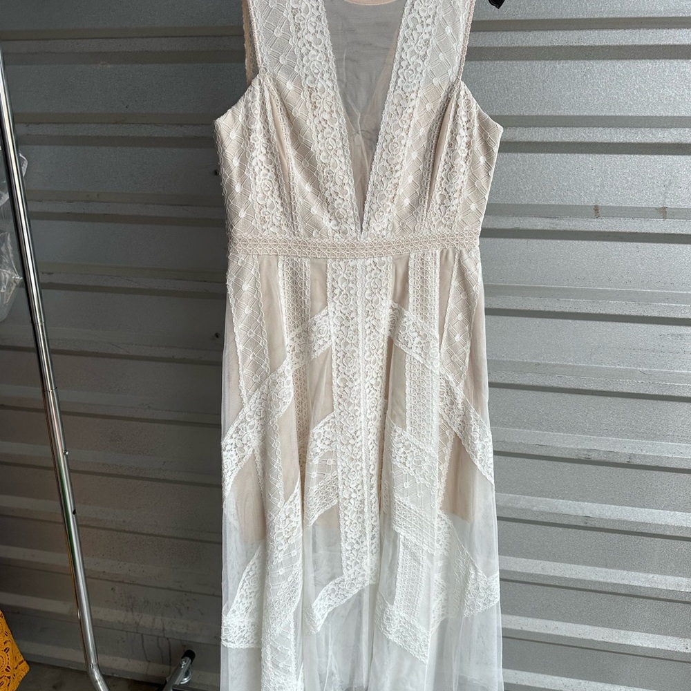 BCBGMaxAzria Cream Plunge Neck High Low Sundress